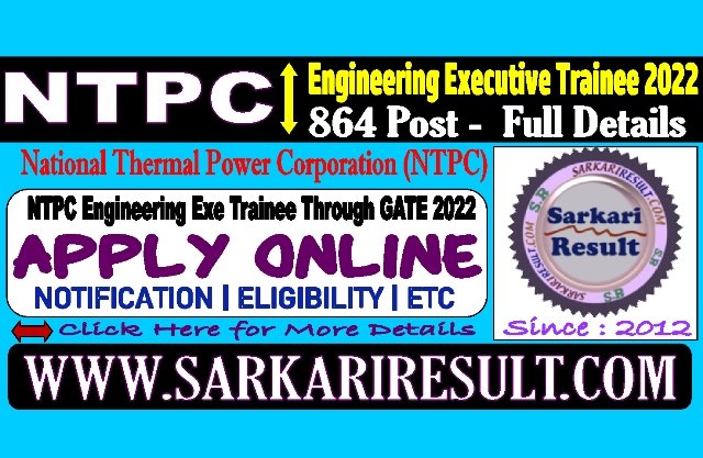 Sarkari Result EET Through GATE 2022 Recruitment 2022